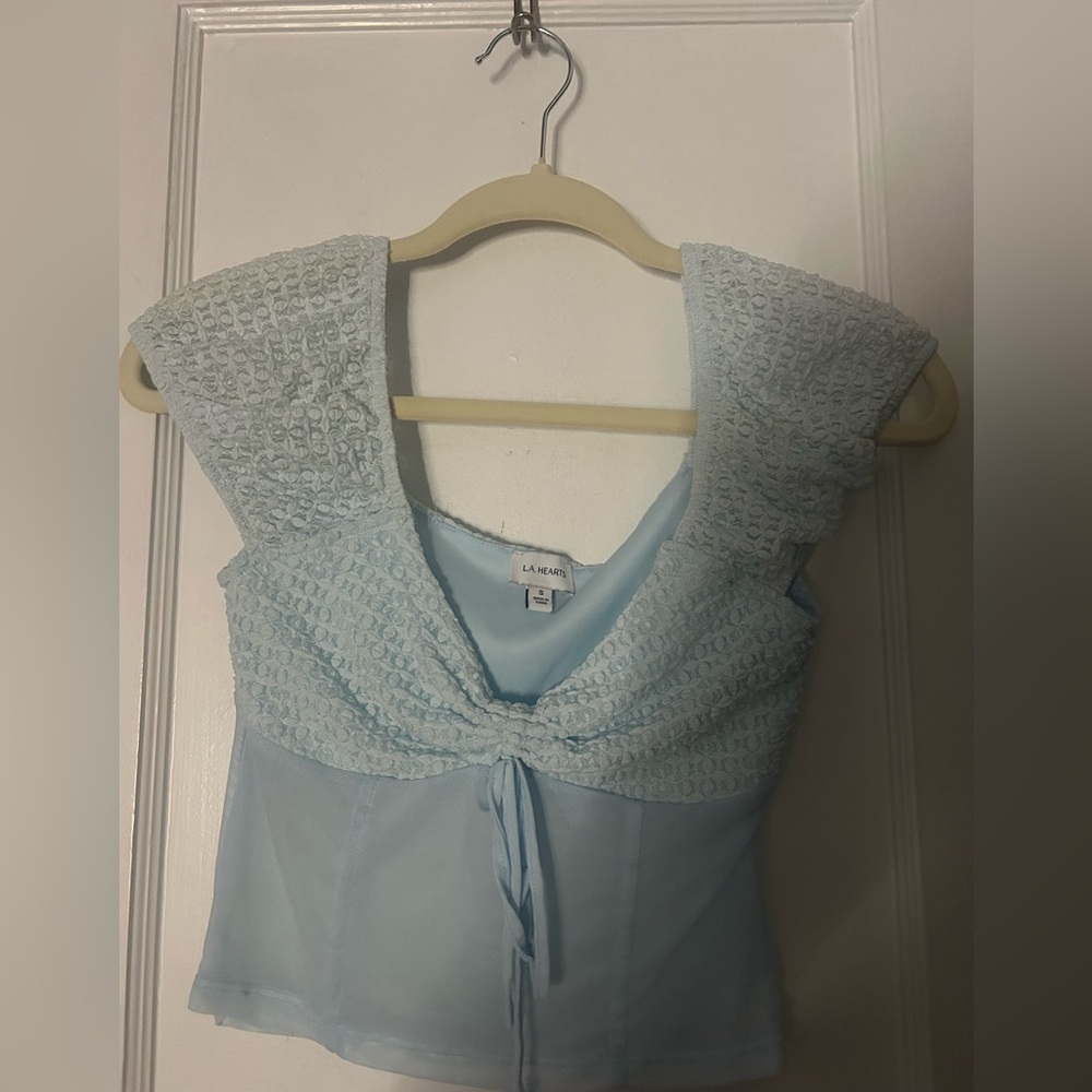 La Hearts Sky Blue Lace Top